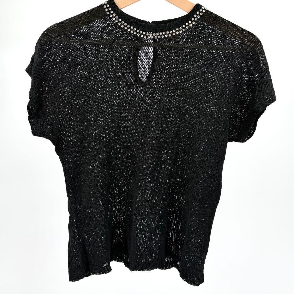 Vintage 60s Alberic Beldoch Popper Black Glass Rhinestone Knit Top